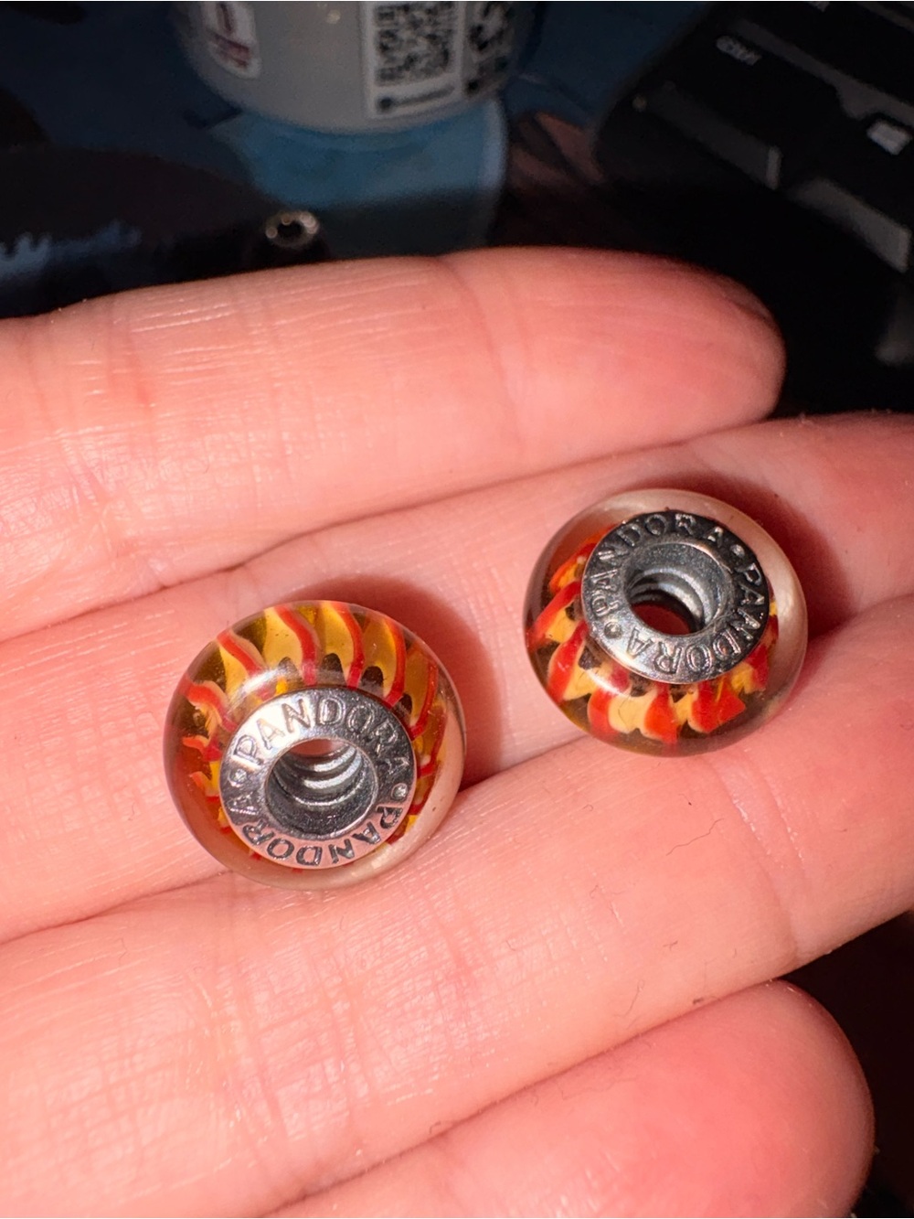 Pandora Orange and yellow stripe Murano